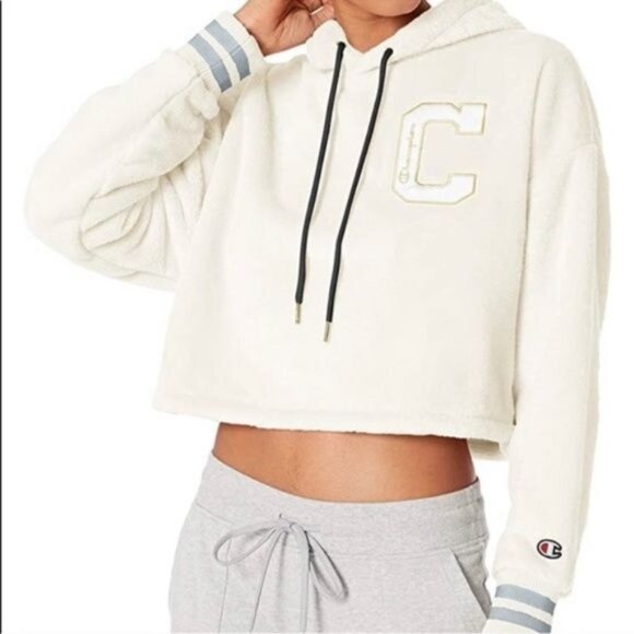 Champion Women’s Super Fleece Faux Fur Cropped Cut off PO Hoodie size XS - Picture 1 of 4